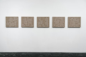Jeu (série), 2019, acrylique sur toile de lin montée sur  contre-plaqué, 51 x 60 cm (chaque).