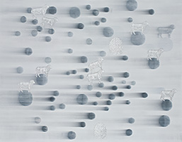 Morulas 4, 2008, acrylique et fusain sur contre-plaqué, 210 x 270 cm.