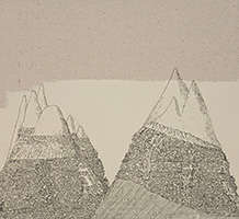 Mountaintop 2, 2007, acrylique et fusain sur toile, 48 x 51 cm.