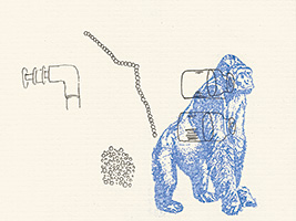 un singe qui efface, 2006, fusain sur xérox sur papier, 21 x 28 cm.