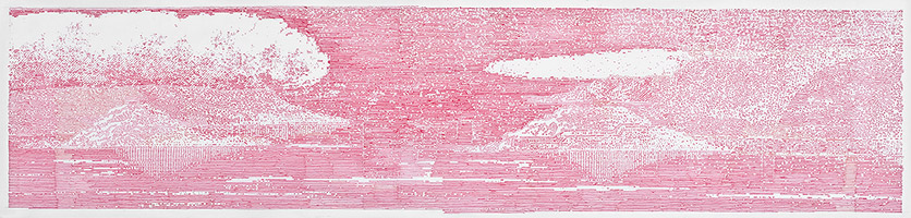 Tracé, terre 2, 2017, encre sur papier Vélin, 35 x 205 cm.